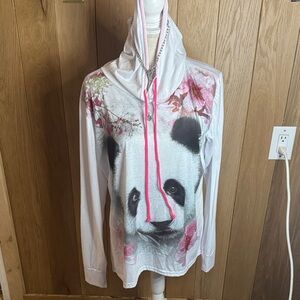 Panda Print White and Pink Women's Sweater 2X